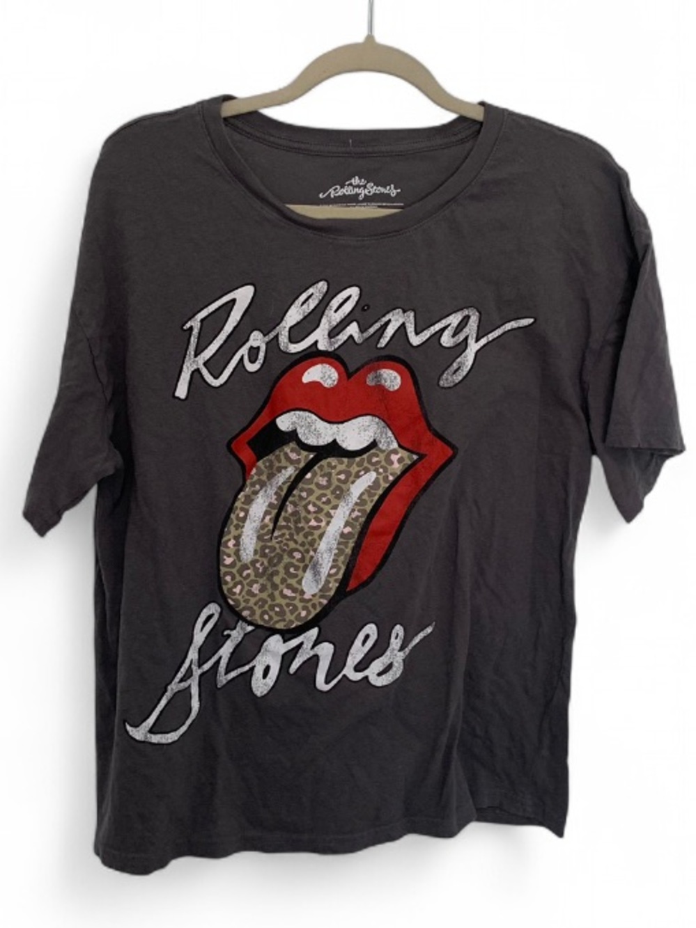 Rolling Stones Gray Graphic Band Tee with Leopard Tongue
